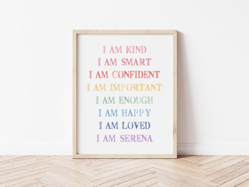 Watercolor Inspirational Nursery Decor,Affirmation Wall Art,Custom Kids Affirmation,Positivity Affirmation,Playroom Poster,Homeschool Poster image 2