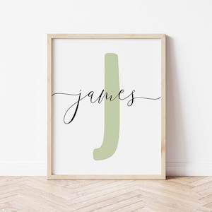 Impresiones de nombre inicial personalizadas,Sage,Nueva impresión de nacimiento de bebé,Guardería imprimible,Impresión de carta personalizada,Arte de pared para niños,DESCARGA DIGITAL