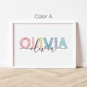 Impresiones de nombres personalizados,Nueva impresión de nacimiento de bebé,Guardería imprimible,Impresión de cartas personalizadas,Arte de pared para niños,Arte de pared del arco iris,Arco iris pastel,DIGITAL