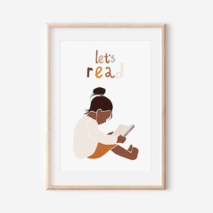 Let es Read, African American Kids Wall Art, Brown Skin Girl Kunstdruck, Melanin Kunstdruck, Schwarzes Mädchen Wandkunst, Kinder Affirmation, DIGITAL