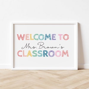 Custom Teacher Name Sign,Classroom Decor,Welcome to Classroom Sign,Teacher Door Sign,Teacher Gift,Rainbow,Teacher Name Printable