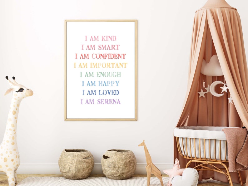 Watercolor Inspirational Nursery Decor,Affirmation Wall Art,Custom Kids Affirmation,Positivity Affirmation,Playroom Poster,Homeschool Poster image 3