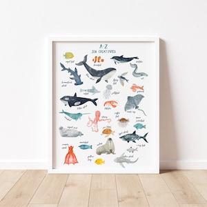 Unter dem Meer Alphabet Poster,Ozean Tier Drucke,Pädagogisches ABC Poster,Meerestiere Kinderzimmer Kunst,UnderThe Sea Wall Art,DITIGAL