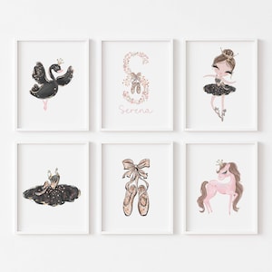 Set of 6,Ballerina Nursery Art,Personalised Ballerina Prints,Ballerina Wall Decor,Nursery Wall Art,Girls Room Decor,Floral Letter,DIGITAL
