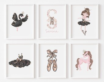 Ballerina Nursery Prints Set: Custom Name, Swan Girls Printable