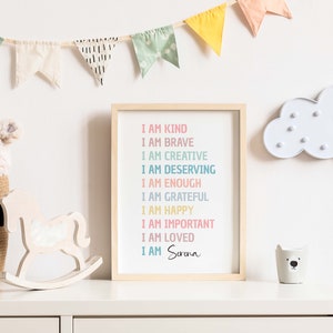 Affirmations Printable Wall Art, Custom Affirmations for Kids,girls ...