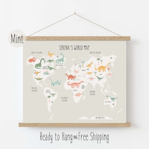Tier Weltkarte,Weltkarte Wandteppich,Leinwand,Poster Aufhänger,Dinosaurier Weltkarte,Kinderzimmer Weltkarte,Kinderzimmer Wanddekoration,Personalisierte Namenskarte