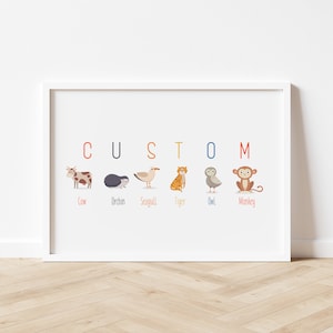 Custom Animal Name Print,Nursery Wall Art,Animal Alphabet,Nursery Name Art,Nursery Name Print,DIGITAL