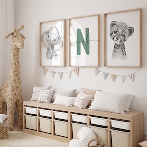 Custom Set of 3 Jungle Animal Nursery Decor Safari Nursery Prints,Lion, Giraffe, Elephant, Tiger Nursery Prints,Kids Wall Art,DIGITAL