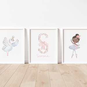 Set of 3 Ballet Prints,Personalised Ballerina Prints,Ballerina Wall Decor,Nursery Wall Art,Baby Girls Room Decor,Floral Letter Name,DIGITAL