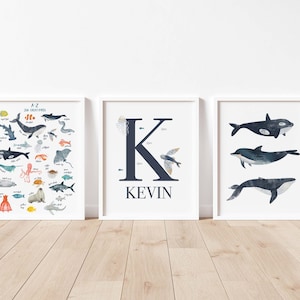 Set Of 3 Ocean Animal Printable,Custom Name Print,Ocean Animal Prints,Sea Animals Nursery Art,UnderThe Sea Wall Art,DITIGAL