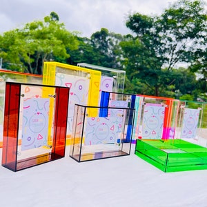 Transparent acrylic photo frame, large size colorful acrylic frame, creative photo display, home decoration, acrylic tray, pink frame