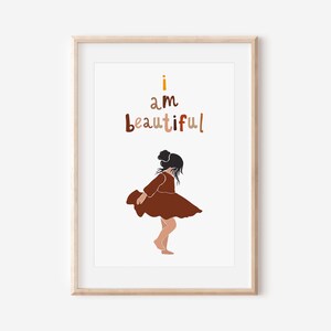 Ik ben mooi, Afro-Amerikaanse Kids Wall Art, Brown Skin Girl Art Print, Melanin Art Print, Black Girl Wall Art, Kids Affirmation, DIGITAL
