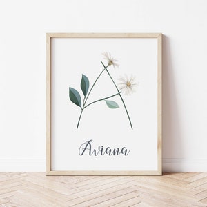 Personalized Baby Name Print,Girl&#39;s Room Decor,Nursery Prints, Custom Initial Print,Floral Nursery Decor,DIGITAL DOWNLOAD