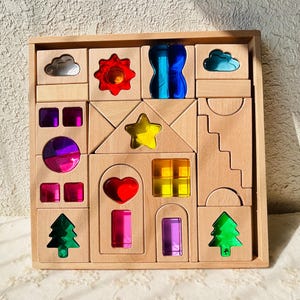Wooden fairy tale castle building blocks, acrylic building block toys, early childhood education toys, rainbow educational toys