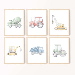 Set of 6 ,Boys Room Decor,Construction Trucks Prints,Boys Nursery Prints,Car Prints,Construction Vehicle Wall Art,transportation Prints