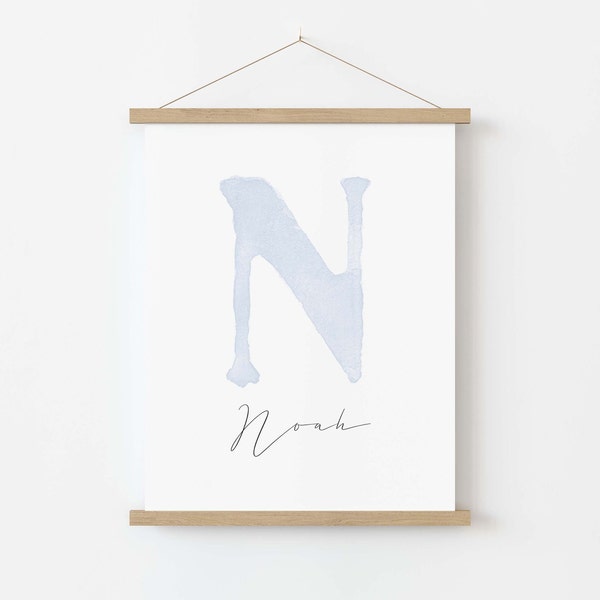 Custom Baby Name Print,Blue Watercolor Letter,Initial Name Prints,Nursery Room Decor,Kids Room Wall Art,Personalized Name Poster,DIGITAL