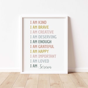 Inspirational Nursery Decor,Affirmation Wall Art,Custom Kids Affirmation,Positivity Affirmations,Playroom Poster,Homeschool Poster,I Am Kind