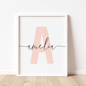 Impresiones de nombres iniciales personalizadas, impresiones de nacimiento de bebé, impresiones para guardería, impresiones de letras personalizadas, arte de pared para niños, monograma de nombre imprimible