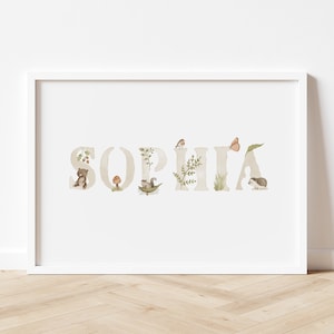 Animale del bosco, cartello personalizzato con nome per neonato, decorazione per cameretta, cartello con nome per cameretta, decorazione murale per cameretta, DIGITALE