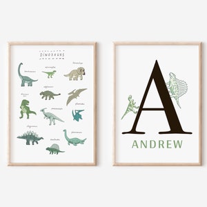 Set of 2,Dinosaur Name Print,Boy&#39;s Name Decor,Green Dinosaur Prints,Dinosaur Wall Art,Boys Room Decor,Nursery Decor,Nursery Prints,DIGITAL