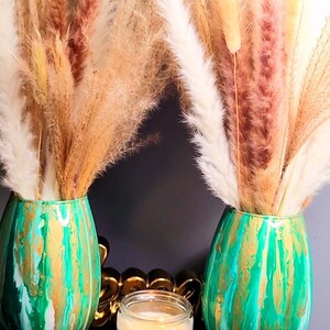 Beautiful Hand Poured Green White and Gold Acrylic Pour Vase set