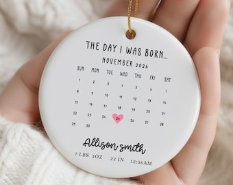 Personalized Baby Birth Stats Ceramic Ornament, Baby's First Christmas Ornament, Custom Baby Name Keepsake, Newborn Gift, Birth Announcement