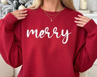 Merry Sweatshirt, Christmas Sweatshirt for Women, Merry Crewneck, Retro Christmas Sweater, Holiday Sweatshirt, Xmas Gift, Christmas Gift