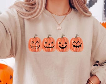 Pumpkin Sweatshirt, Jack O Lantern Crewneck, Cute Halloween Sweatshirt, Pumpkin Sweater, Spooky Season, Fall Sweatshirt, Halloween Gift