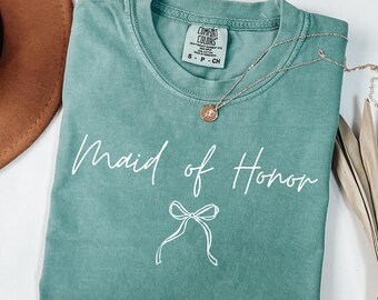 Maid of Honor Comfort Colors® Shirt with Bow, Maid of Honor Proposal Gift, Coquette Bridesmaid Style Tee