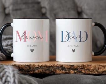 First Time Mom and Dad Mugs, Father’s Day Gift, New Mommy and Daddy, Coffee Mug Set Personalized, Baby Shower Gift, Pregnancy Reveal Idea