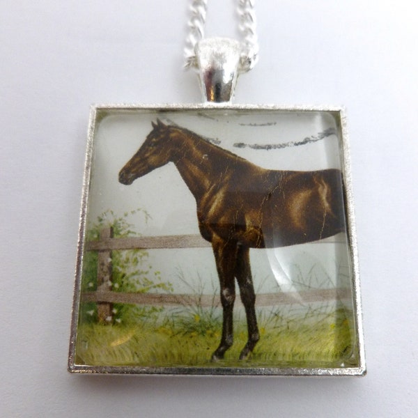 Thoroughbred Horse UK Postage Stamp Pendant Necklace - One-off Unique UK Unusual Gift