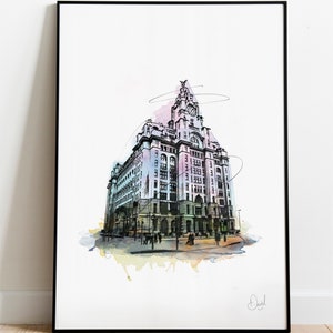 Liver Building Art Print, Liverpool Illustration, Liverpool Drawing, Watercolour, Liverpool City Art Print