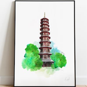 Kew Gardens Art Print, Grand Pagoda Illustration, Pagoda Drawing, Watercolour Art, Kew