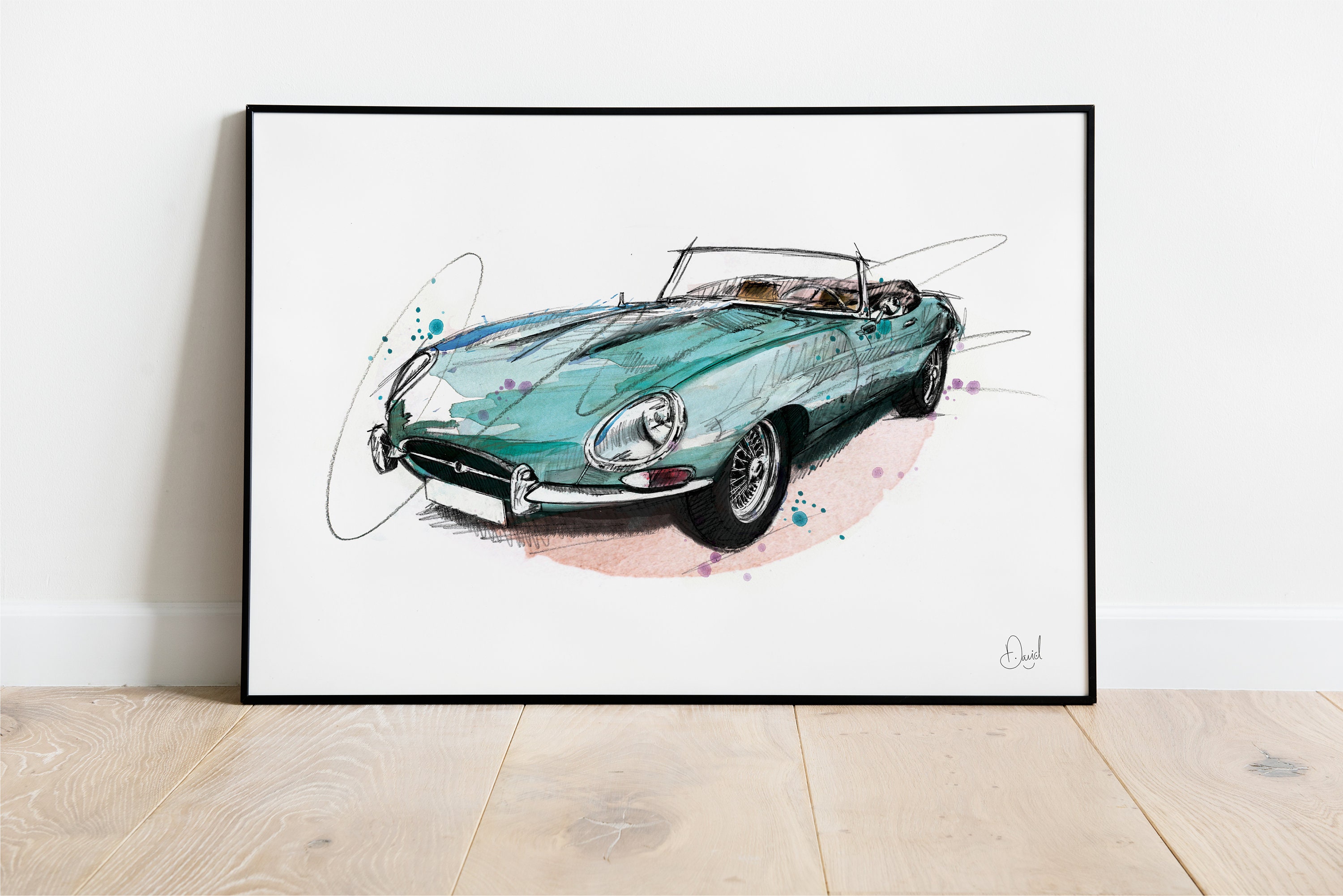 Jaguar E Type Convertible Art Print, Classic, Car, Art Print