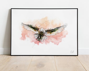 Snowy Owl Art Print, Owl Illustration, Bird Drawing, Owl Watercolour