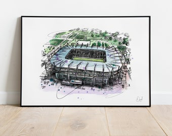 Borussia Mönchengladbach Borussia-Park, Bundesliga-illustration, Teckning, Akvarell, fotboll, stadion, fotboll,
