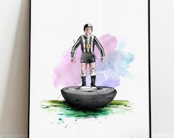 Newcastle United Subbuteo Art Print, NUFC Drawing, Newcastle Illustration, Subbuteo Acuarela,