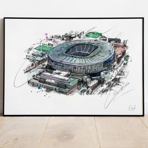 Tottenham Hotspur Stadium, Art Print, Illustratie, Tekening, Aquarel, voetbal, stadion, voetbal,