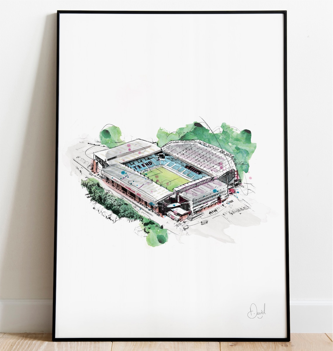 Aston Villa, Villa Park, Football Ground, Art Print, Illustration, Drawing, Watercolour