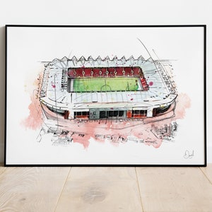 Southampton FC St Mary's Stadium, Art Print, Illustratie, Tekening, Aquarel, voetbal, stadion, voetbal,