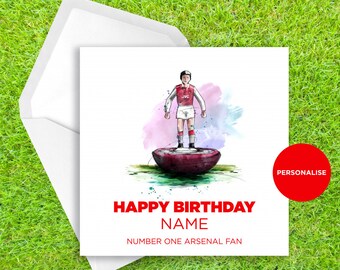Arsenal Birthday Card - Subbuteo Birthday Card - Personalised Name Birthday Card - Name Birthday Card - Football Birthday Card