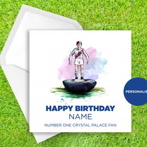 Crystal Palace - Tarjeta de cumpleaños Subbuteo - Tarjeta de cumpleaños de nombre personalizado - Tarjeta de cumpleaños de nombre - Tarjeta de cumpleaños de fútbol