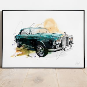 Rolls Royce Continental Art Print, Classic Car, Vintage Car, Illustration, Drawing, Watercolour, Art, Print