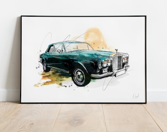 Rolls Royce Continental Art Print, Classic Car, Vintage Car, Illustration, Drawing, Watercolour, Art, Print