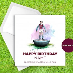 Aston Villa Carte d’anniversaire - Carte d’anniversaire Subbuteo - Carte d’anniversaire nom personnalisé - Carte d’anniversaire nom - Carte d’anniversaire football