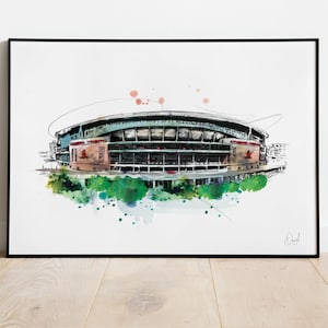 Arsenal Emirates Stadium , Art Print, Illustratie, Tekening, Aquarel, voetbal, stadion, voetbal,