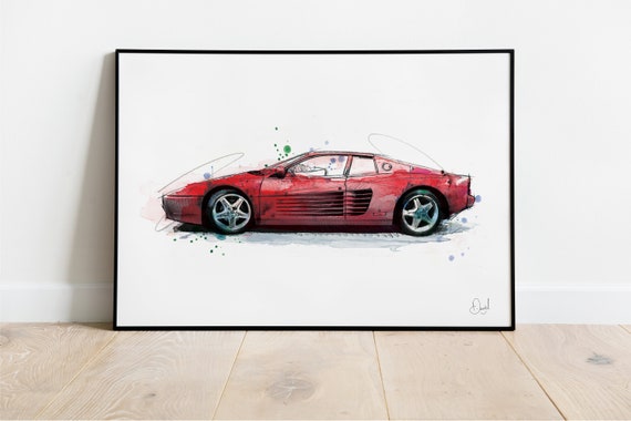 フェラーリ テスタロッサ クラシックカー アートプリント、イラスト
