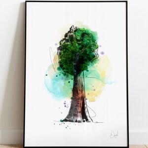 Tree Art Print, Redwood Tree Illustration, Botanical Drawing, Watercolour Art, Wildlife