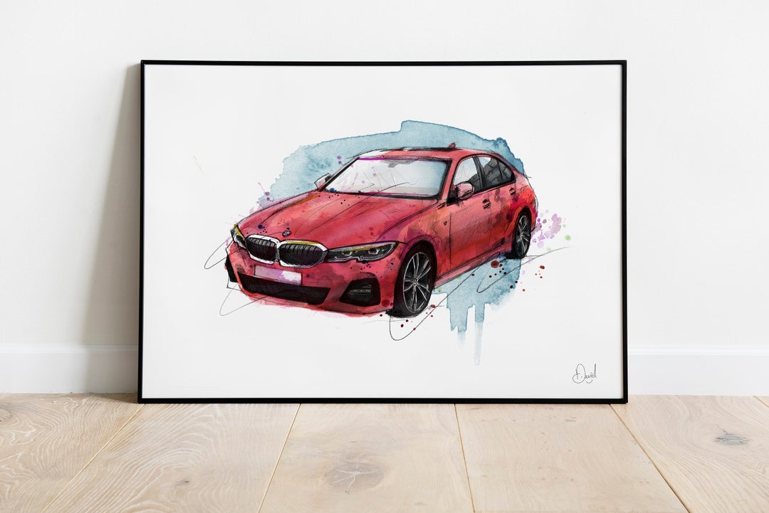 BMW 写実水彩画 BMW 3 シリーズ、クラシック、車、アートプリント、イラスト
